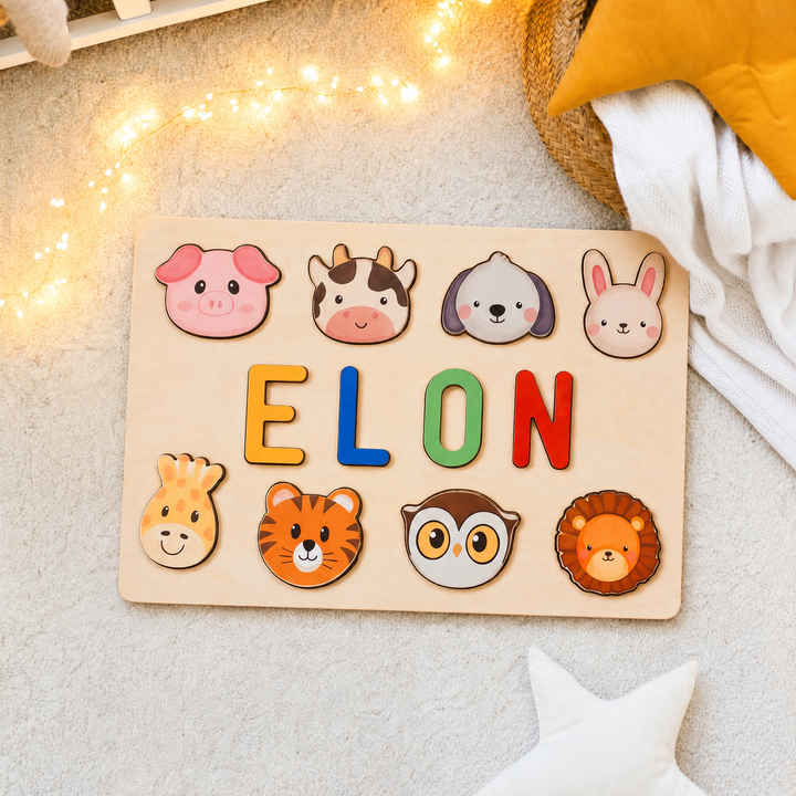 Personalized Wooden Baby Name Puzzle with Animals