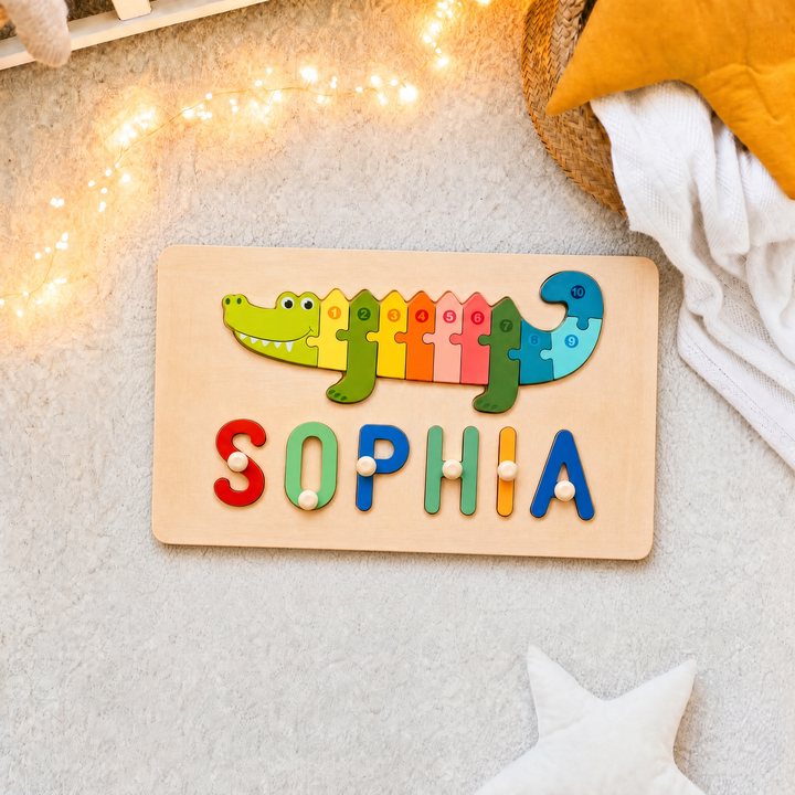 Personalized Wooden Animals Name Puzzle Stacking Puzzle