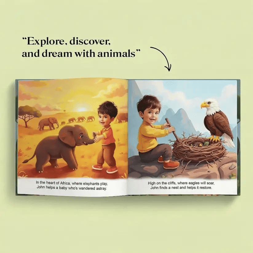 Personalized Animal Adventure Story Book for Kids Woodemon