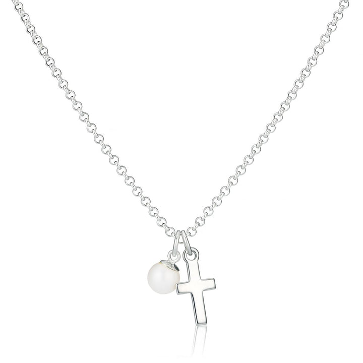 Kinder-Halskette mit Initialen und Kreuz aus Perlen
