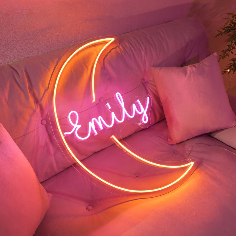 Personalized Name and Moon Baby Room Neon Sign