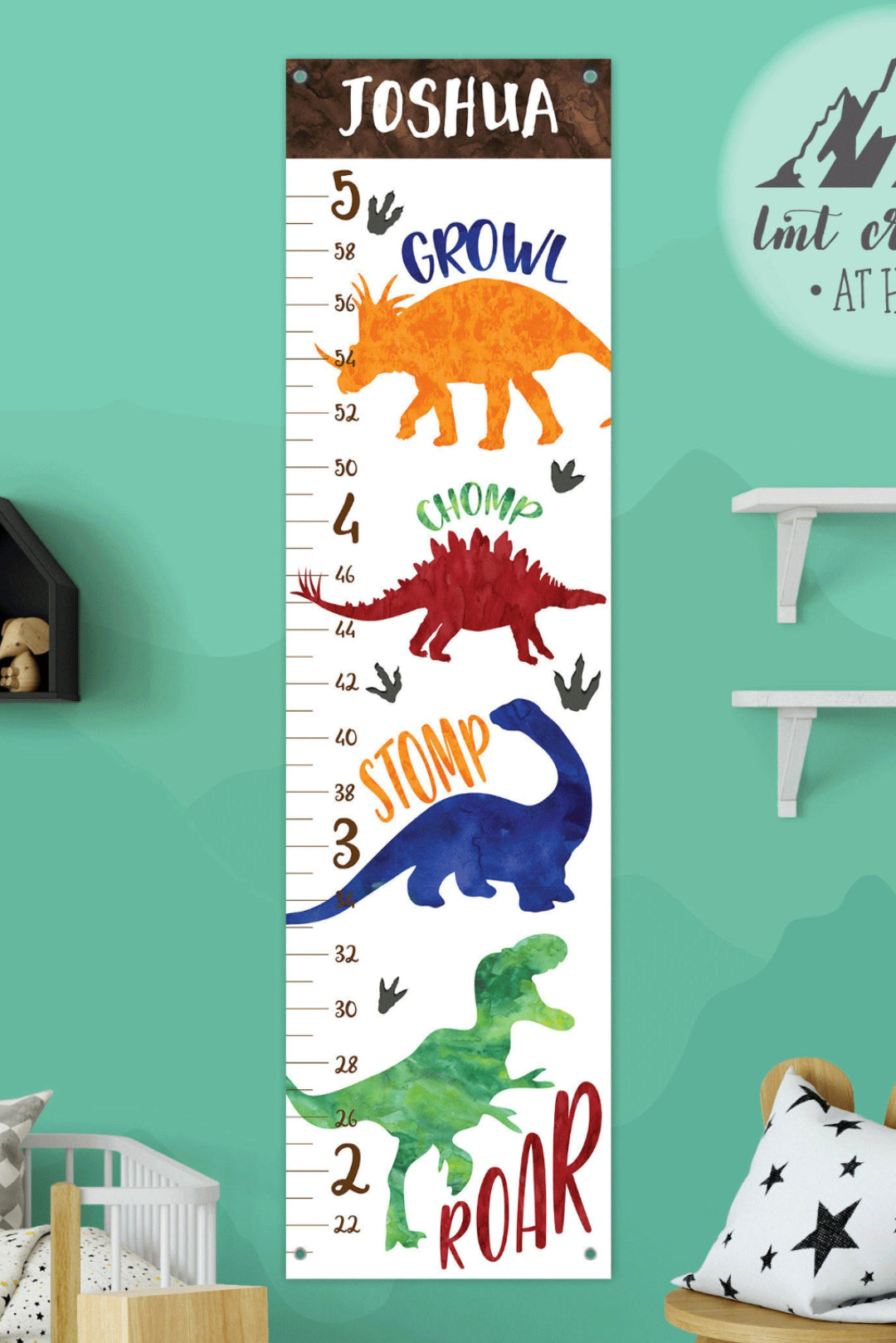 Personalized Dinosaur Hanging Canvas Growth Chart
