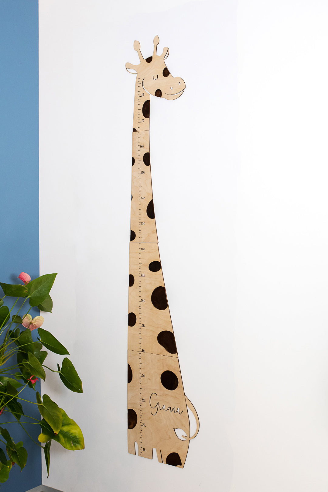 Personalized Wooden Giraffe Baby Height Growth Chart in the Nursery