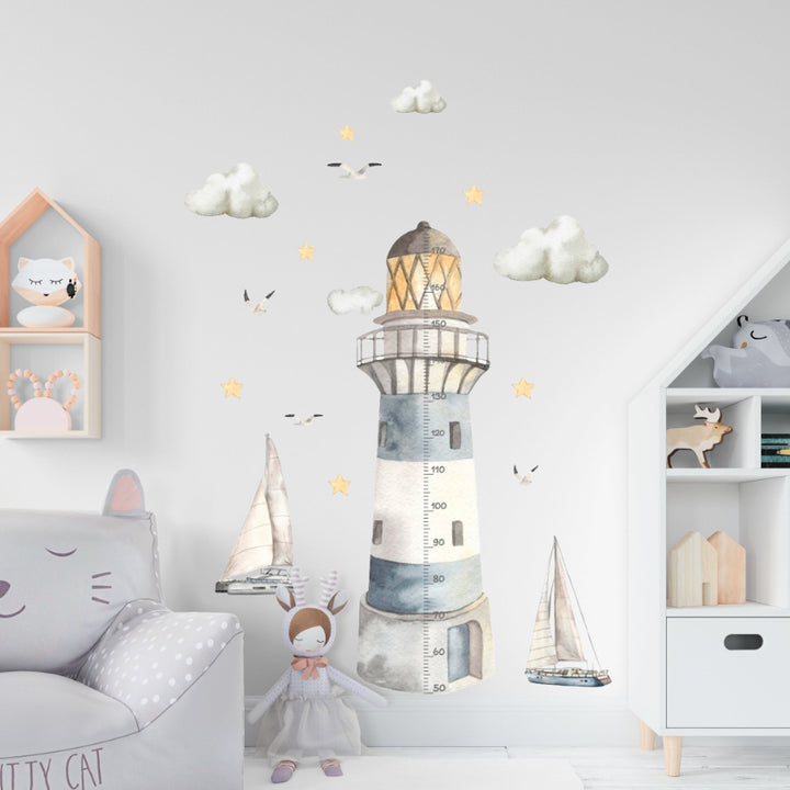 Decal Lighthouse With Growth Chart Stickers for Kids Room