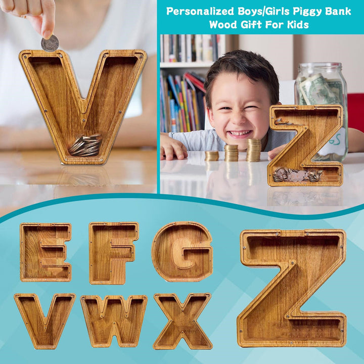 Personalized Wooden Letter Piggy Bank - Baby Gift