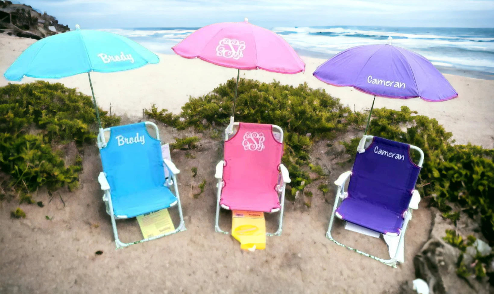 Monogrammed Kid's Beach Chair with Umbrella