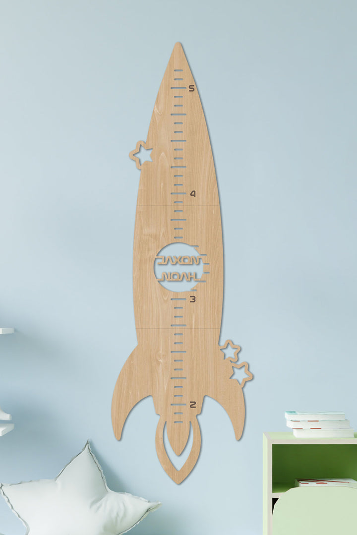 Personalized Wooden Rocket Baby Height Growth Chart - Baby Gift