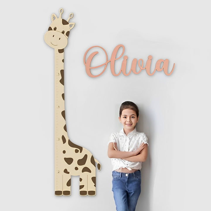 Wooden Giraffe Growth Chart Ruler with Name Sign