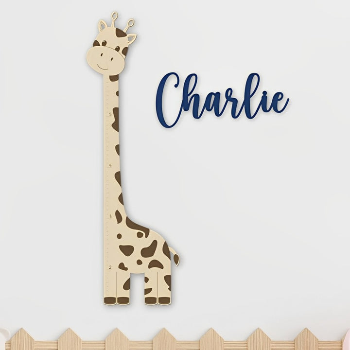 Wooden Giraffe Growth Chart Ruler with Name Sign