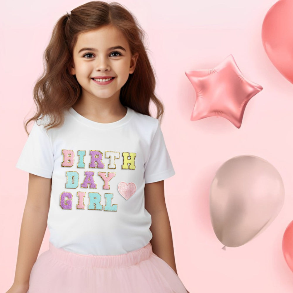 Gepersonaliseerde verjaardagspatch T-shirt voor kinderen