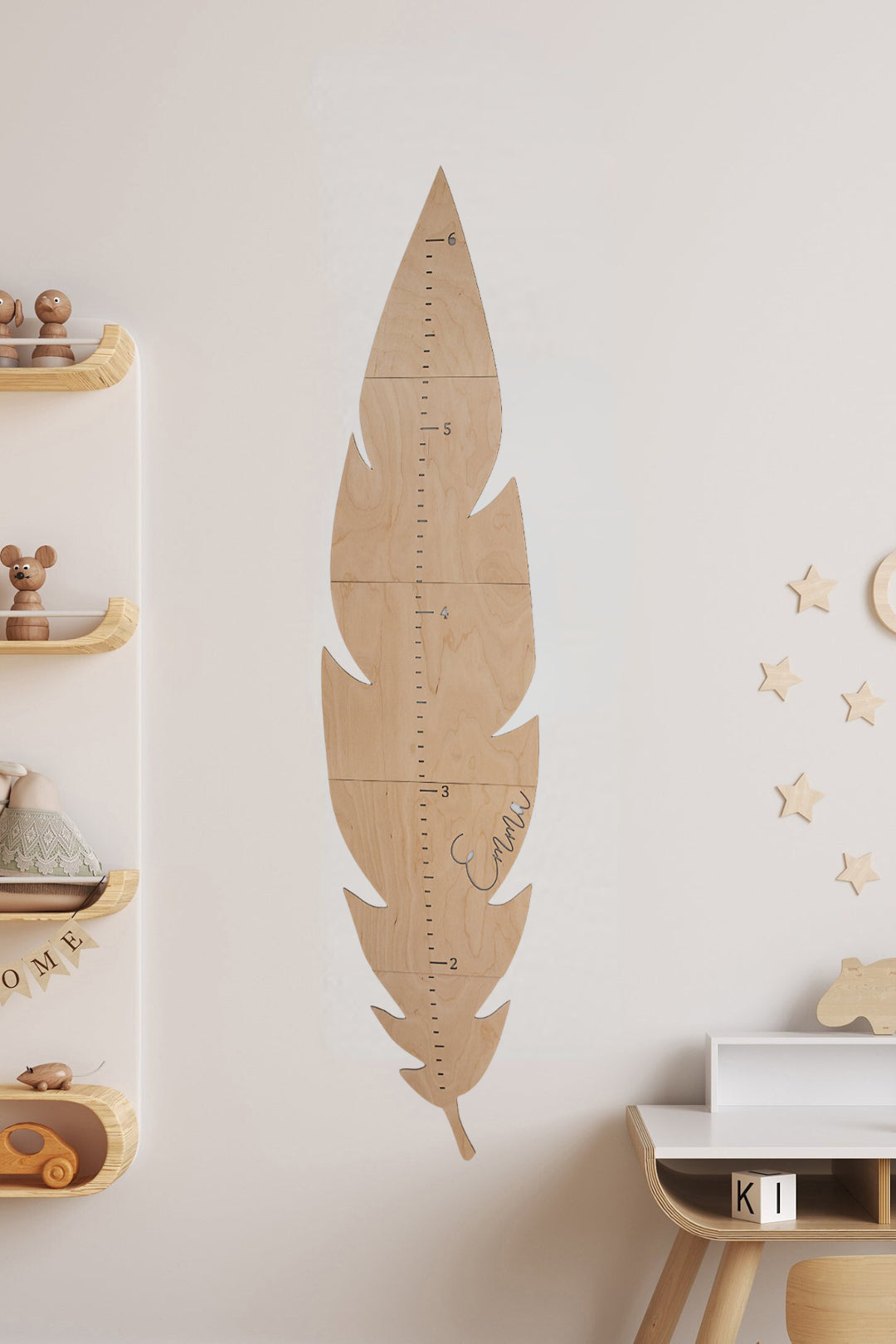 Personalized Wooden Leaf Growth Height Chart Ruler