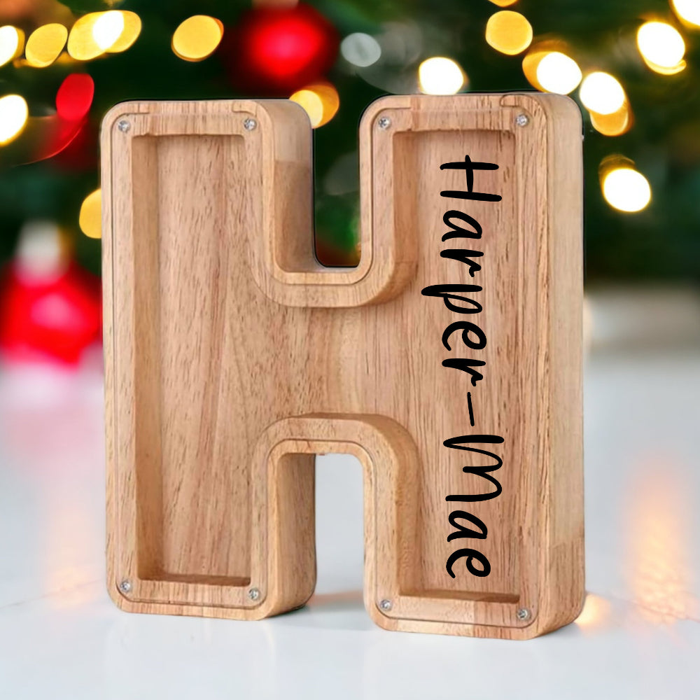 Personalized Wooden Letter Piggy Bank