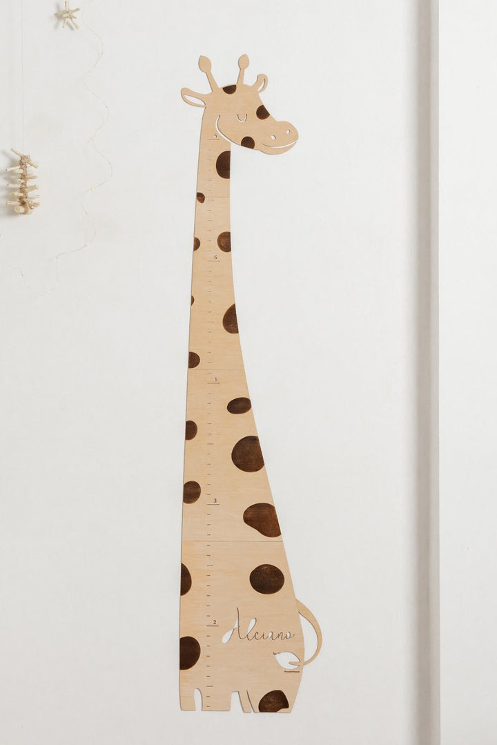 Personalized Wooden Giraffe Baby Height Growth Chart on the Wall