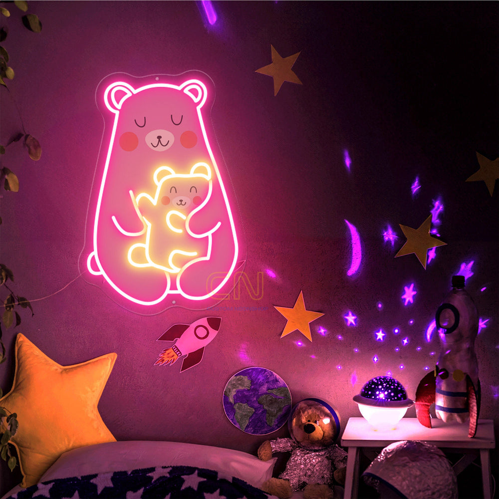 Pink Family Bears Neon Sign