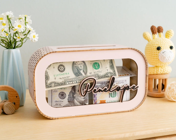 Personalized Wooden Piggy Bank for Kids