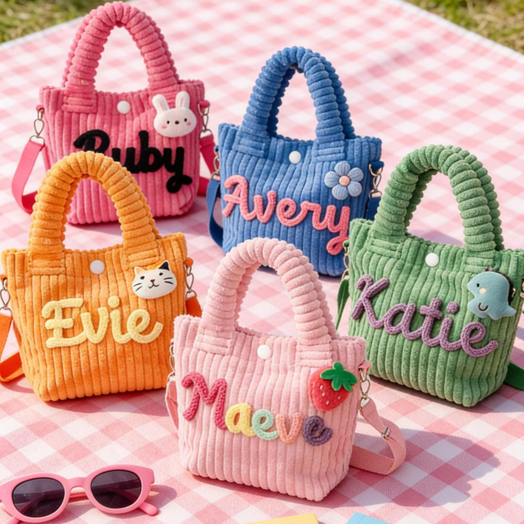 Personalized Kids Corduroy Crossbody Tote Bag sokidsun