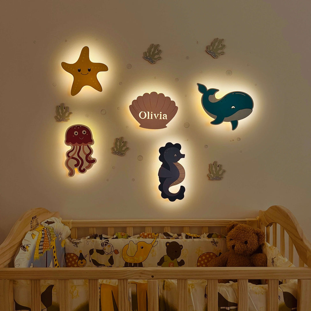 Personalized Wooden Baby's Room Wall Light Set-Marine Theme