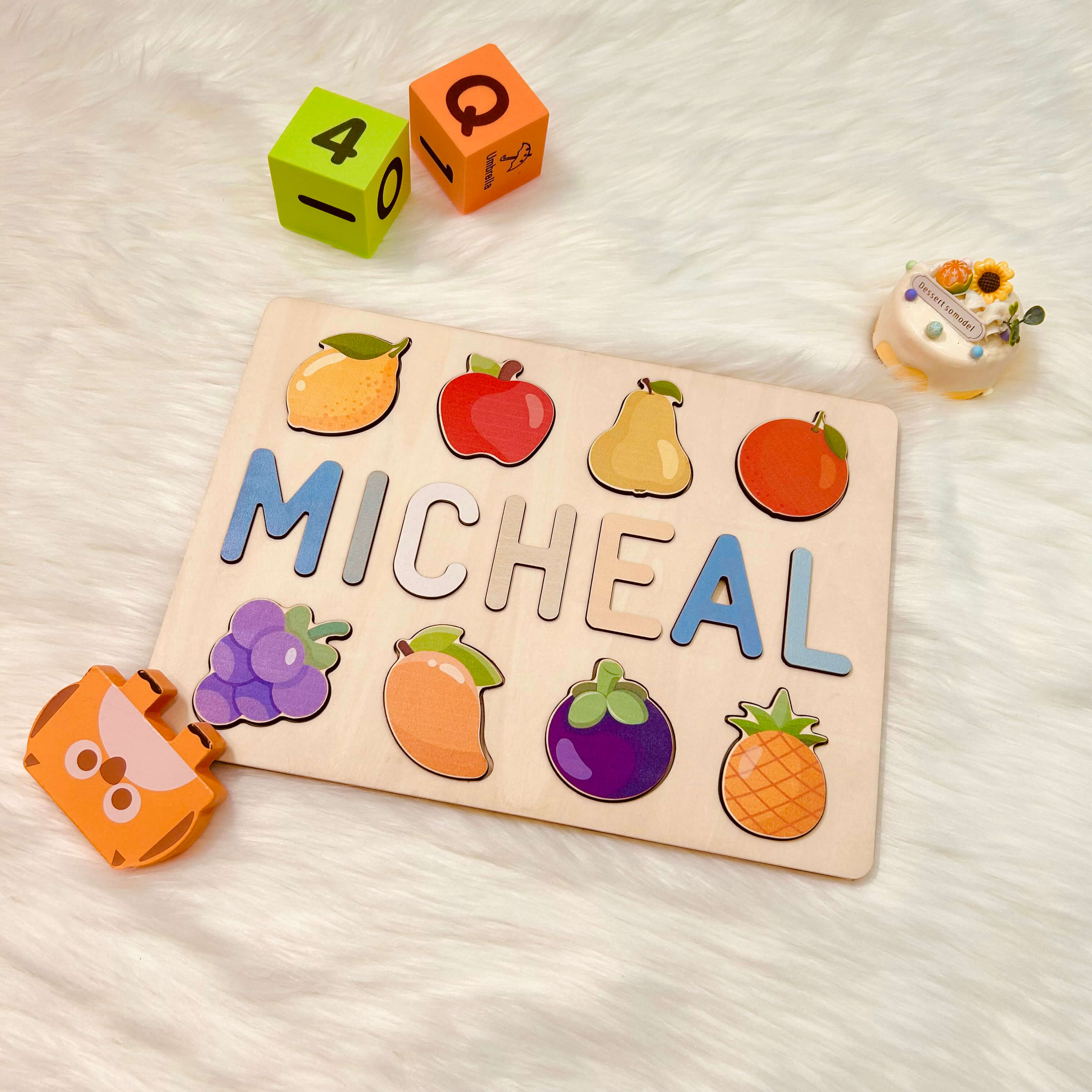 Personalized Wooden Baby Name Puzzle with Food