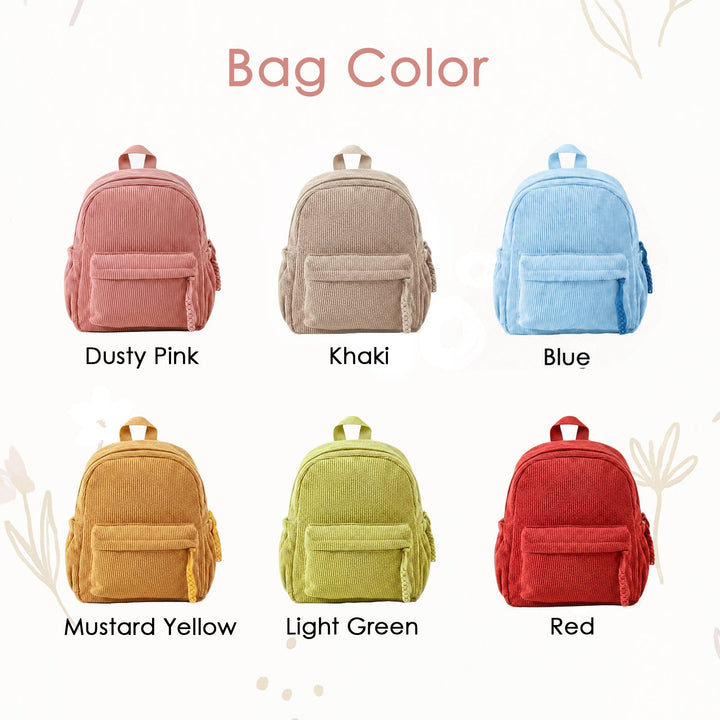 Personalized Kids Corduroy Backpack With Crochet Patches sokidsun