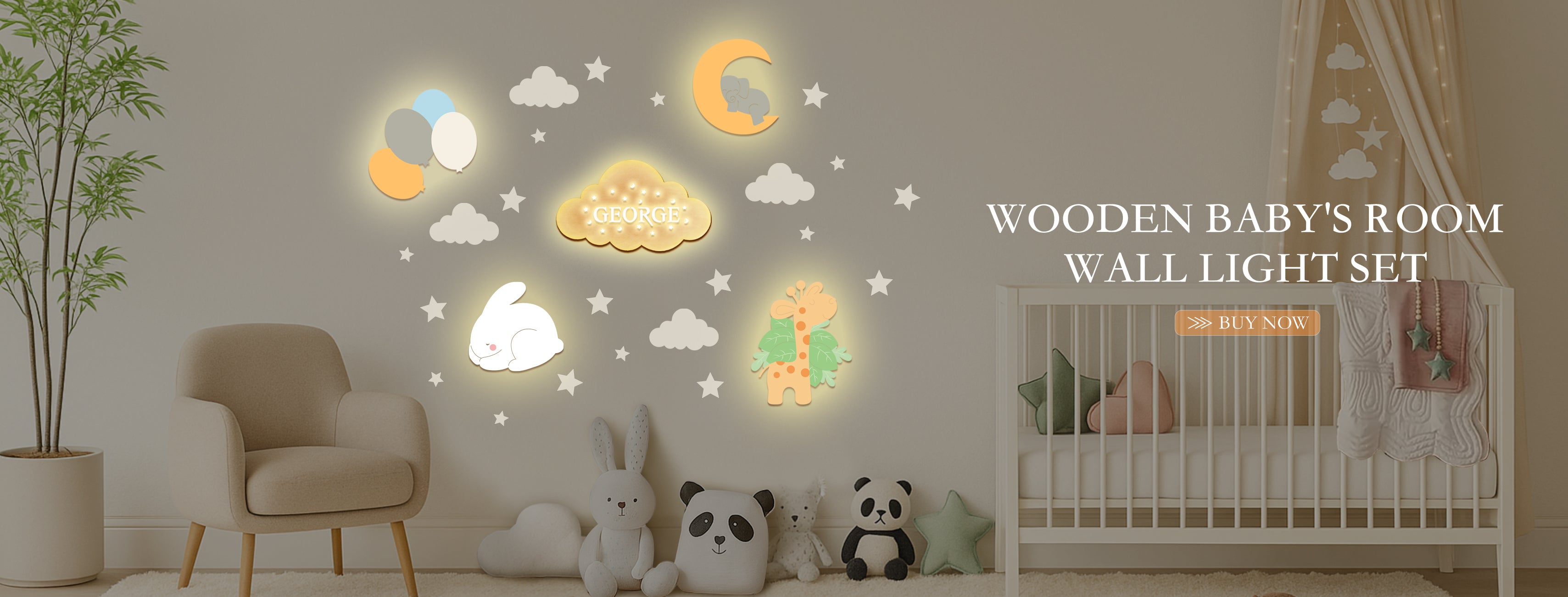 Wooden Baby's Room Wall Light Set