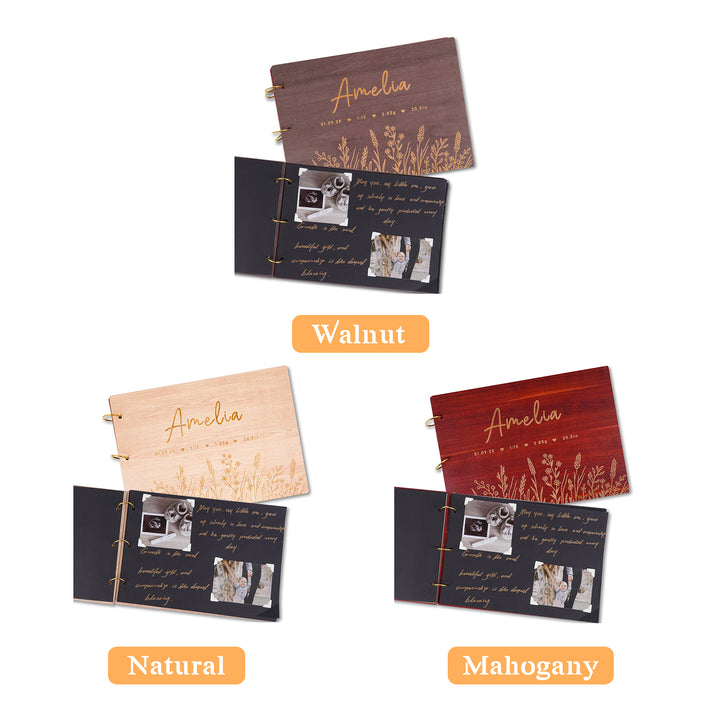Personalized Wooden Baby Photo Album – Baby’s Name & Birth Information Engraved