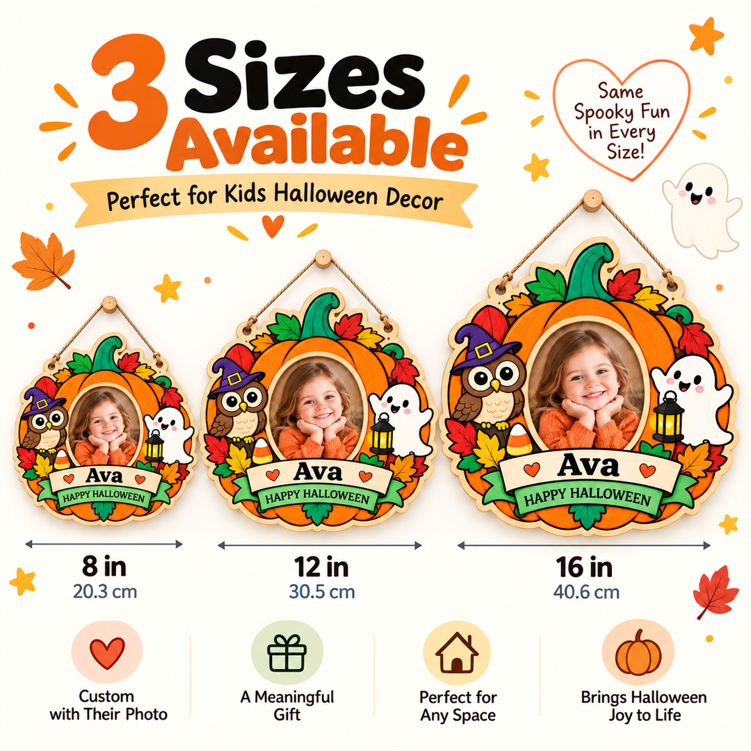 Personalized Kids Halloween Name & Photo Sign for Door & Wall Woodemon