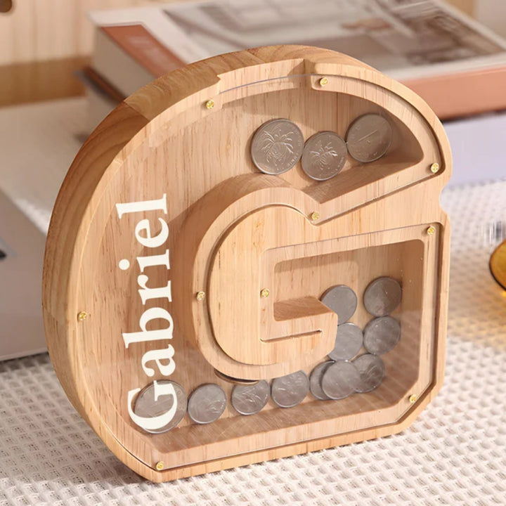 Wooden Letter Piggy Bank Money Box For Kids