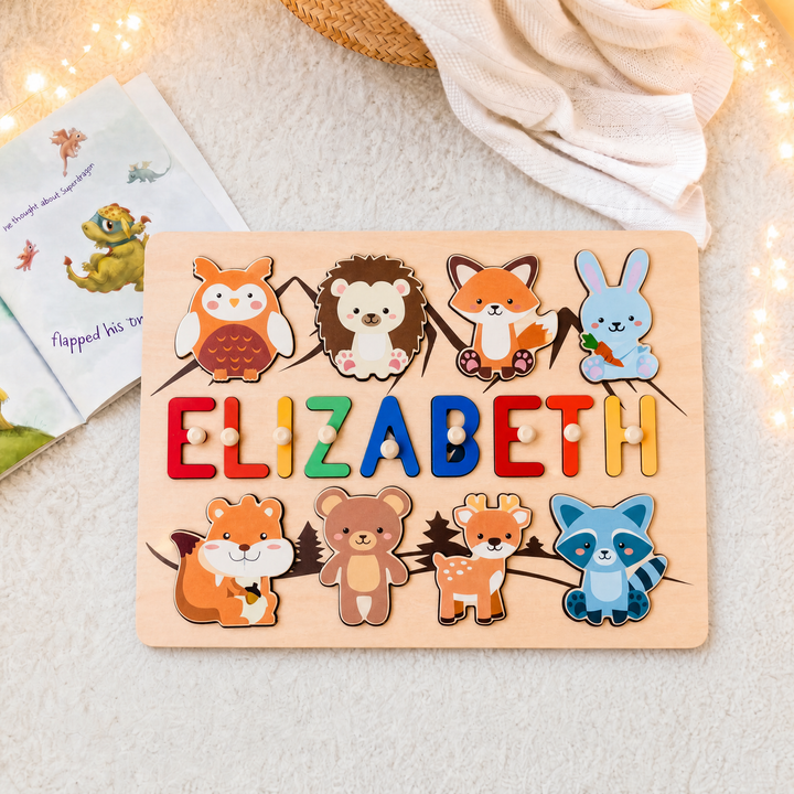 Personalized Wooden Forest Animal Name Puzzle -Super-sized Element