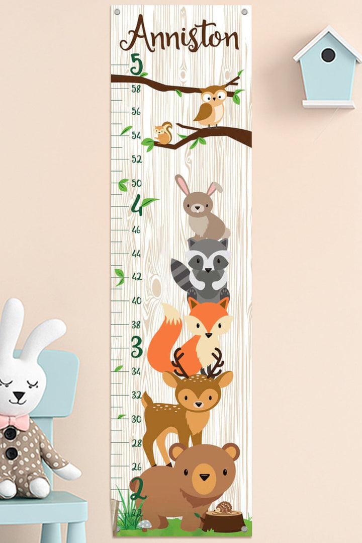 Personalized Forest Animals Hanging Canvas Height Ruler Woodemon
