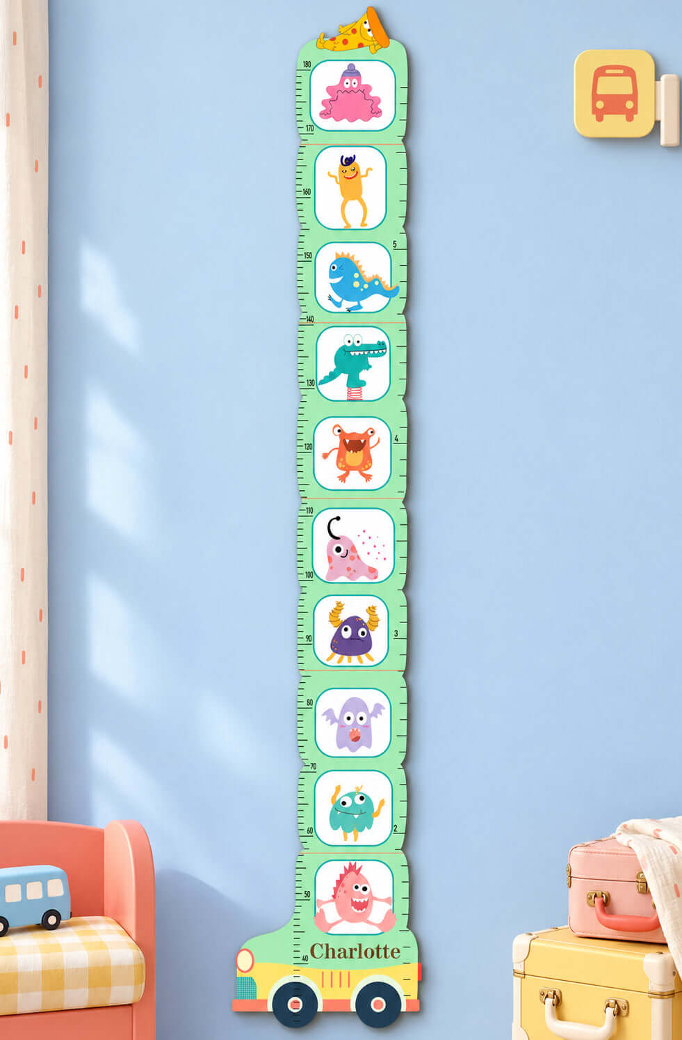 Personalized Wooden Monster School Bus Growth Chart for Kids Woodemon