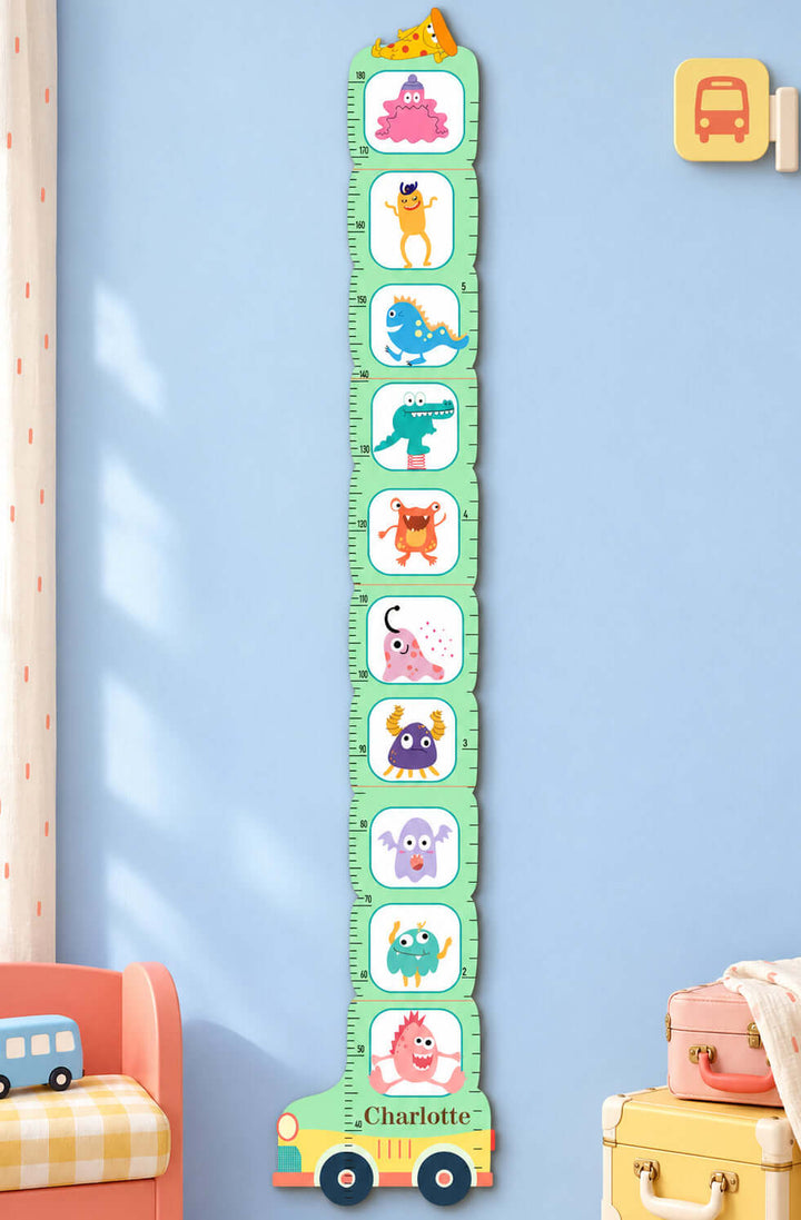 Personalized Wooden Monster School Bus Growth Chart for Kids Woodemon
