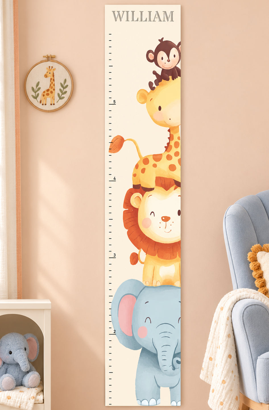 Personalized Wooden Safari Animal Growth Chart Ruler Woodemon