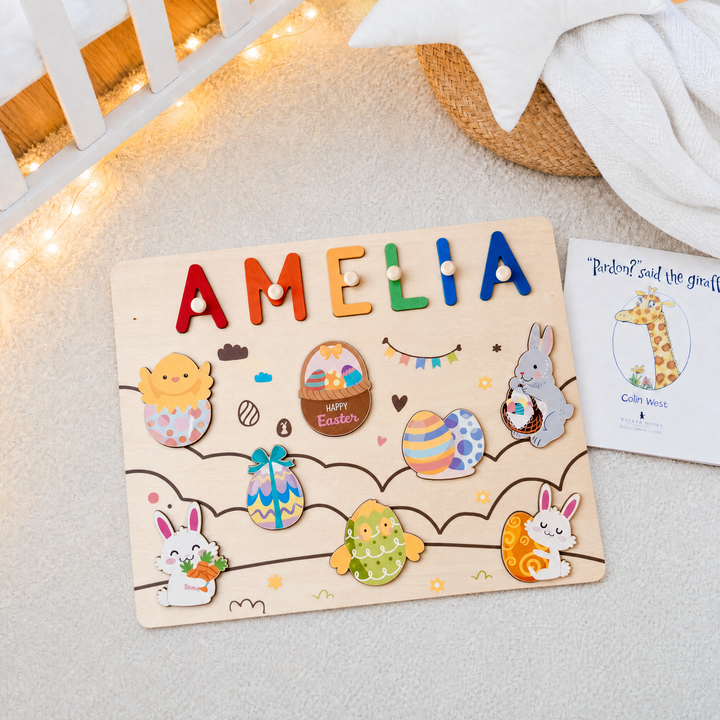 Personalisierte Holzname-Puzzle - Osterhase & Ei Spielzeug