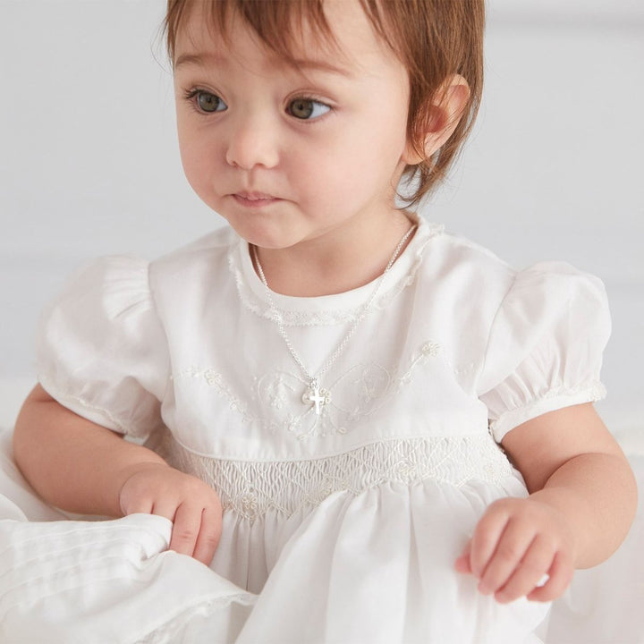 Cross and Pearl Childrens Initial Necklace