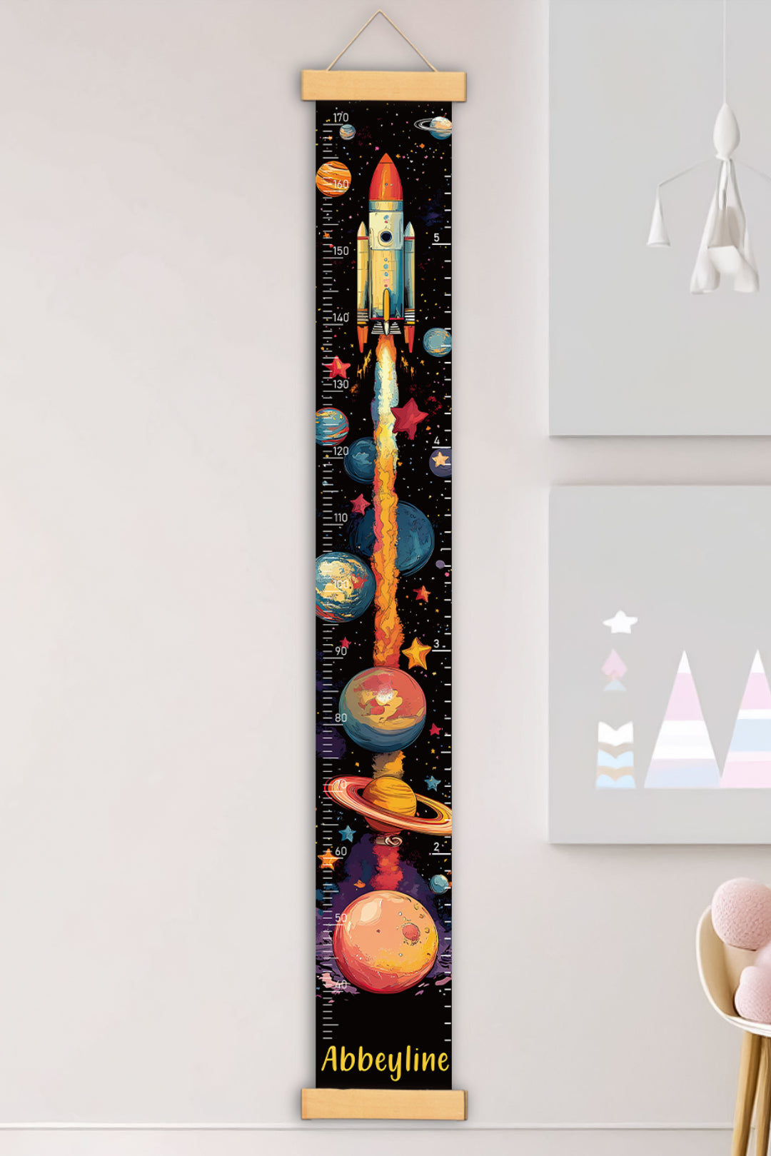 Personalized Space Rocket Hanging Canvas Height Ruler