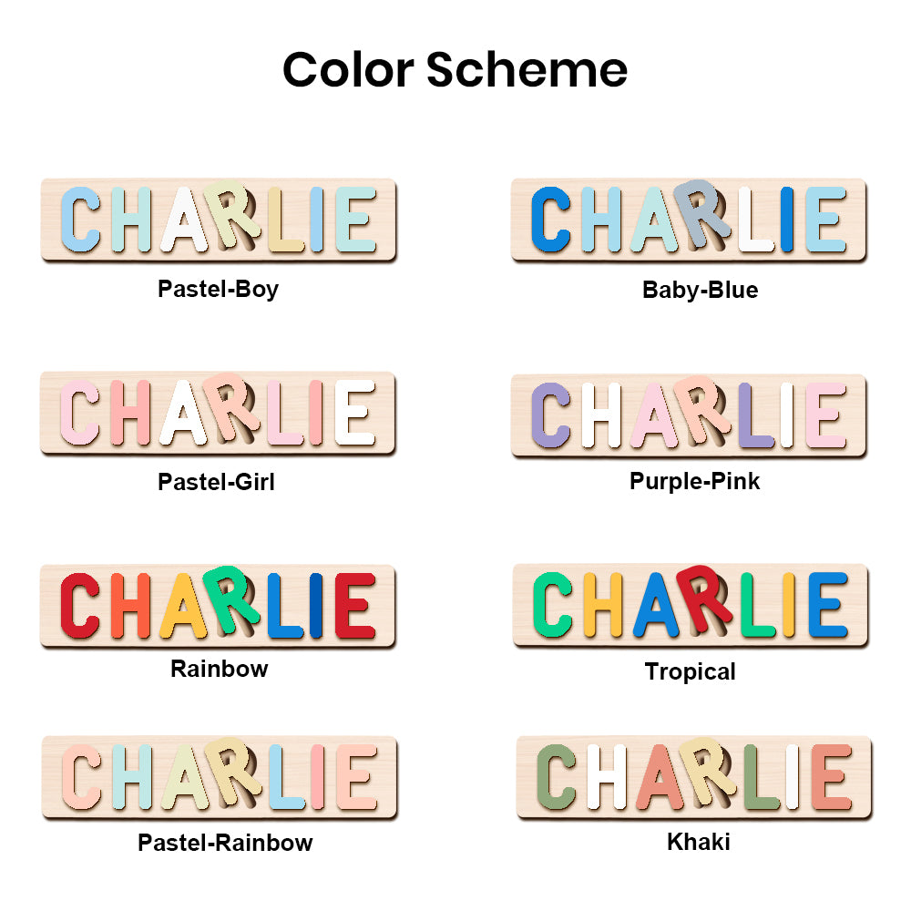 Unique Wooden Baby Name Puzzle - Color Scheme Options