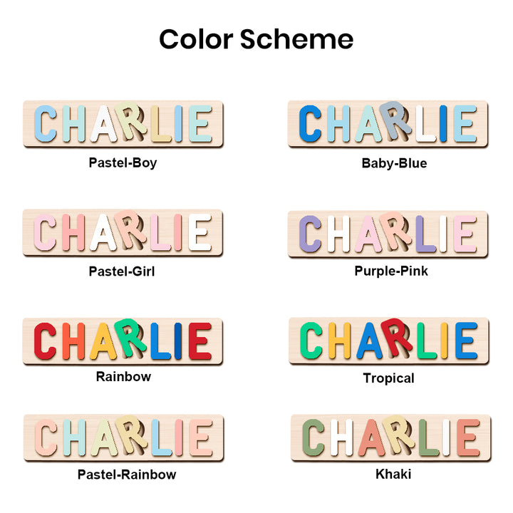 Unique Wooden Baby Name Puzzle - Color Scheme Options