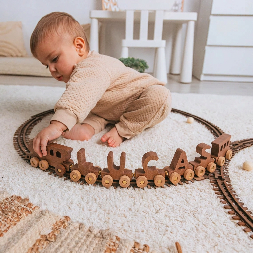 Personalisierte Holzlokomotive mit Kindername