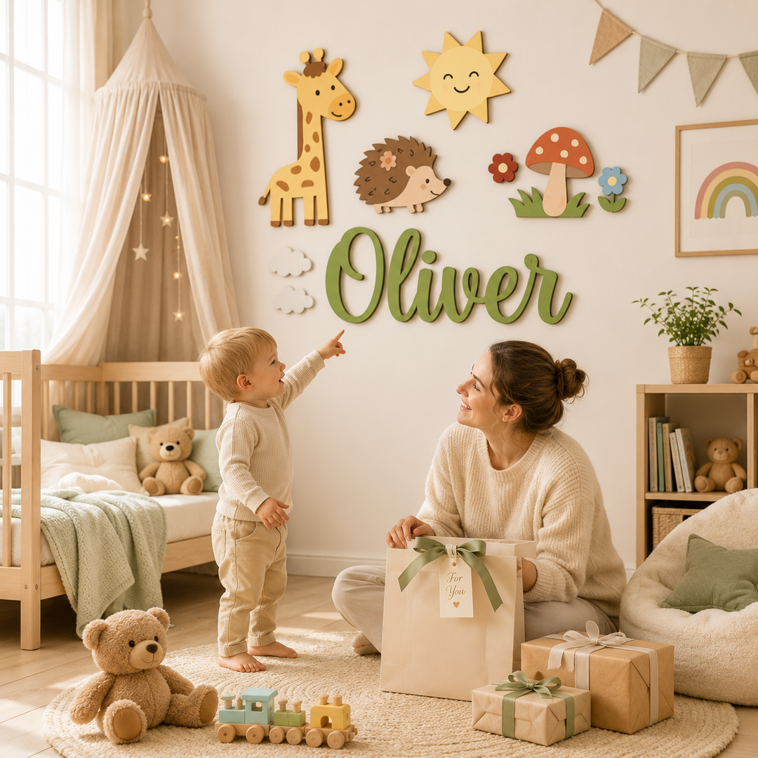 Personalized Wooden Nursery Name Sign – Custom Kids Room Wall Decor Woodemon