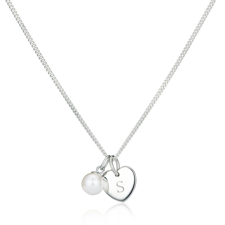 Naszyjnik z inicjałami dla dzieci w kształcie serca i perły