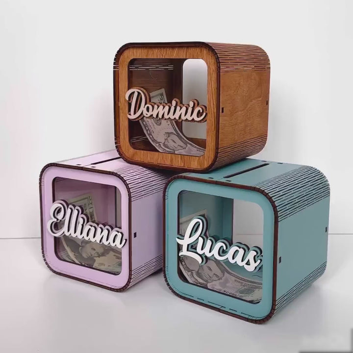 Personalized Wooden Piggy Bank for Kids