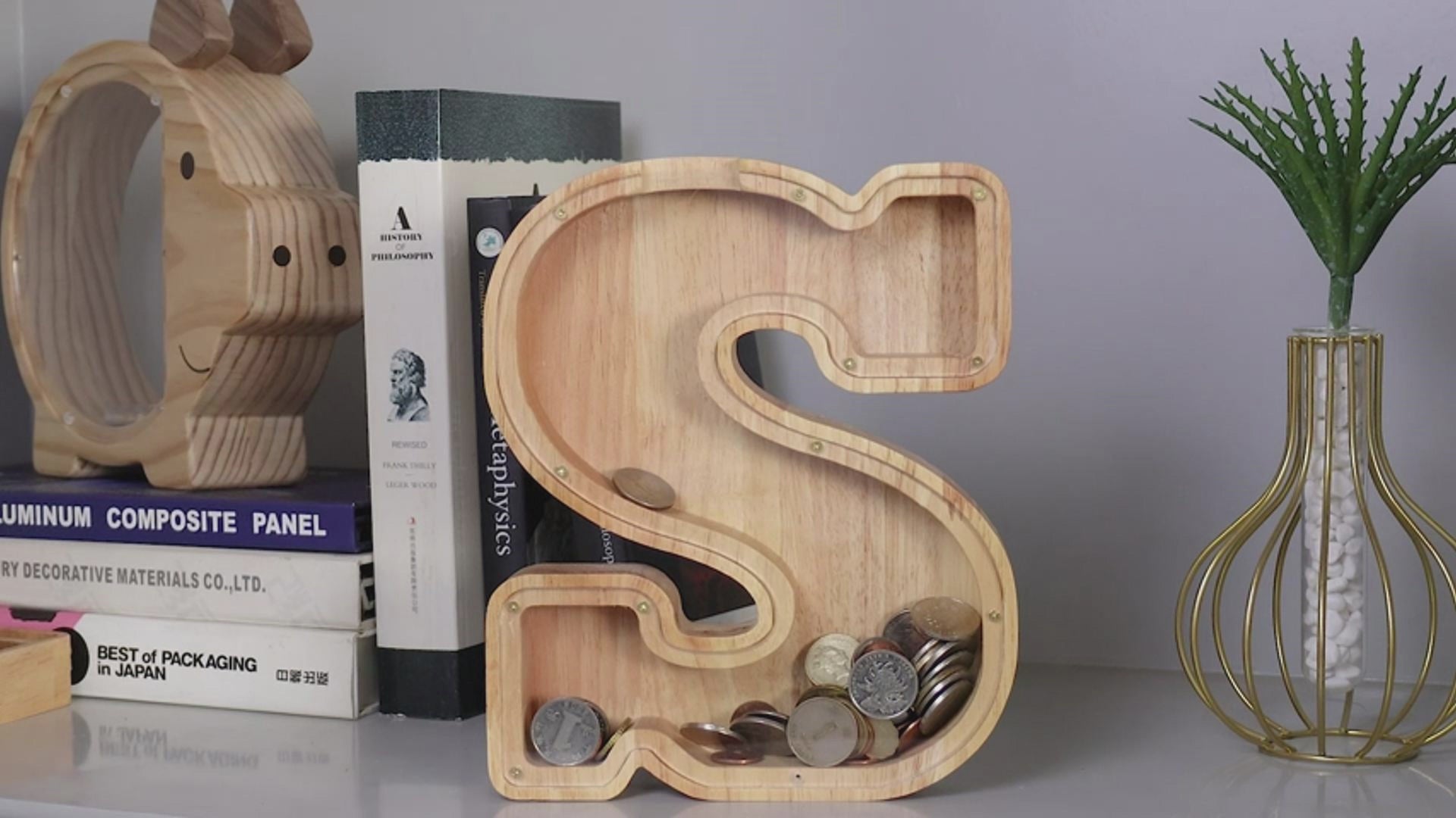 Personalized 26 Wooden Letters Piggy Bank