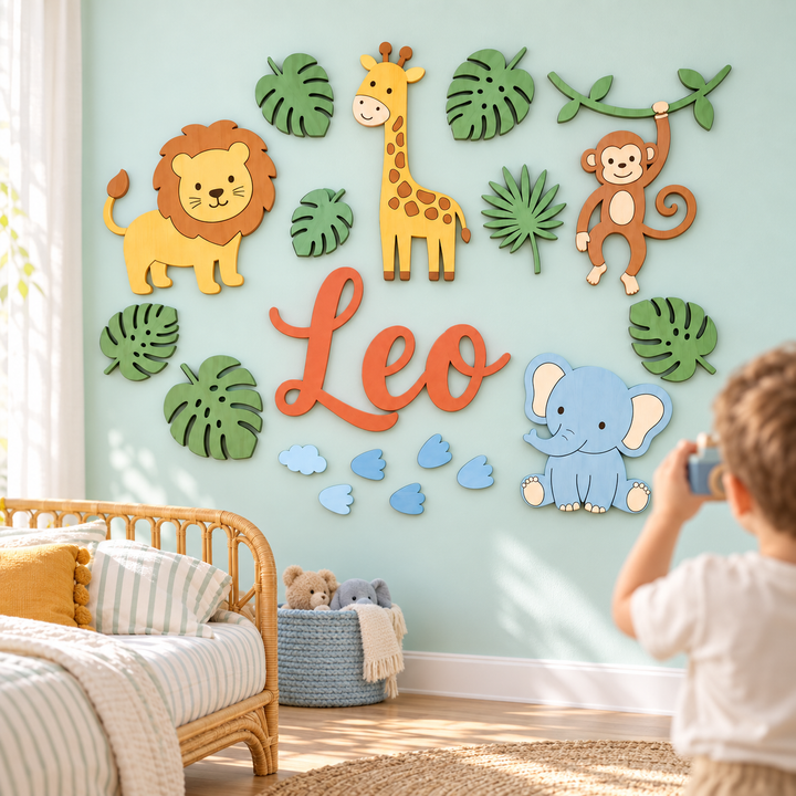 Personalized Wooden Nursery Name Sign – Cute Animal Themes Woodemon