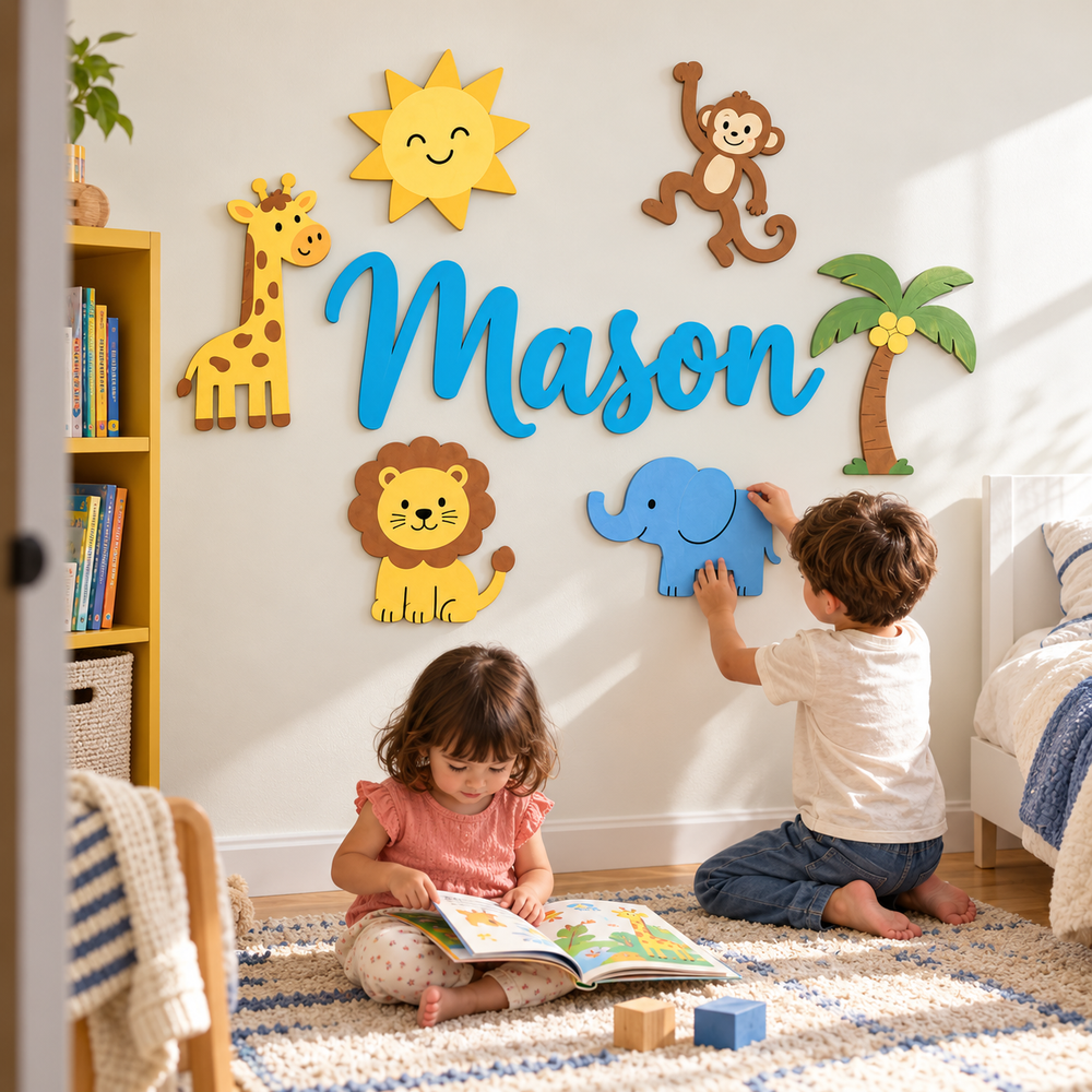 Personalized Wooden Nursery Name Sign – Custom Kids Room Wall Decor Woodemon