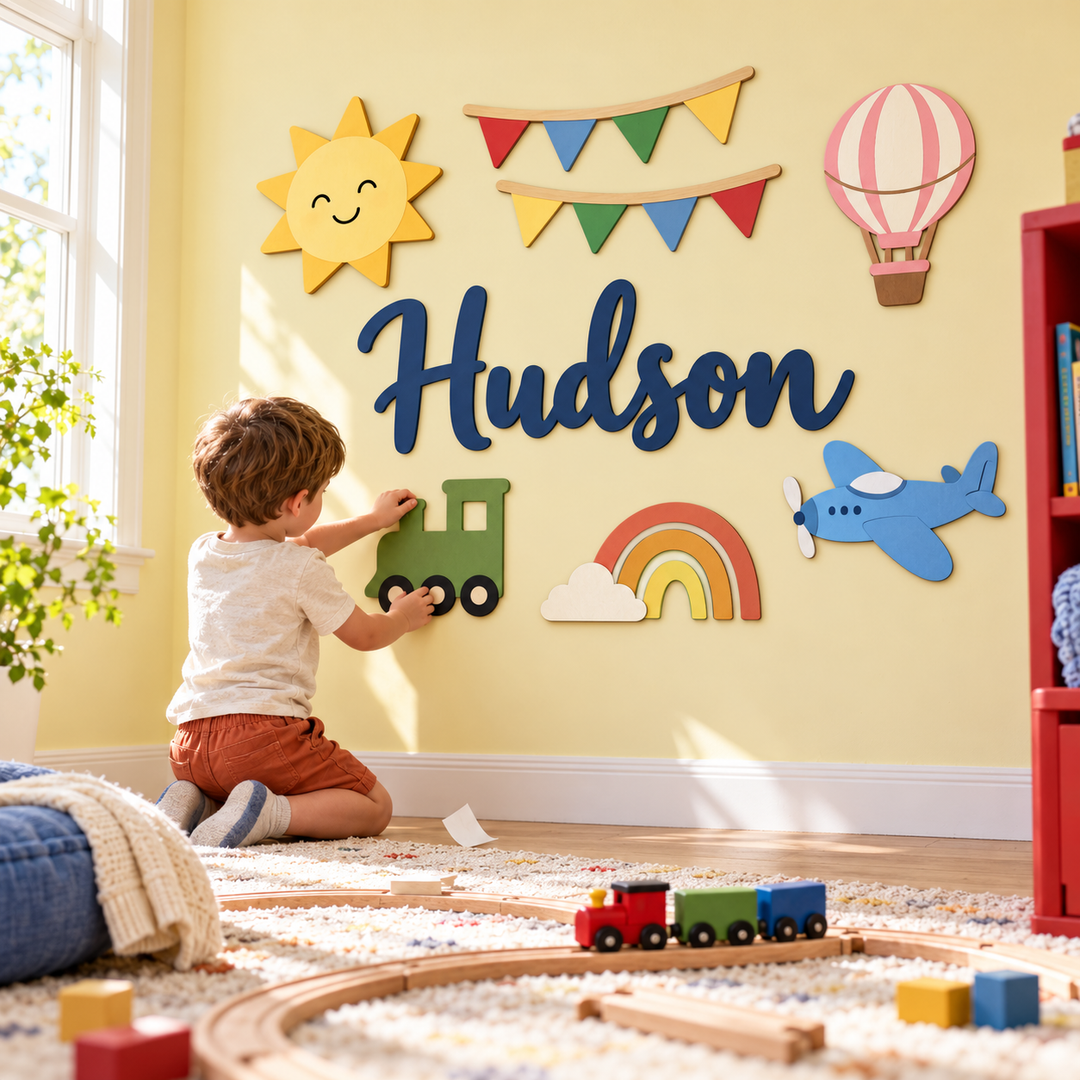 Personalized Wooden Nursery Name Sign – Custom Kids Room Wall Decor Woodemon