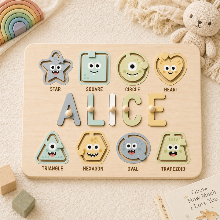 Personalized Name Puzzle with Sliding Shapes Woodemon