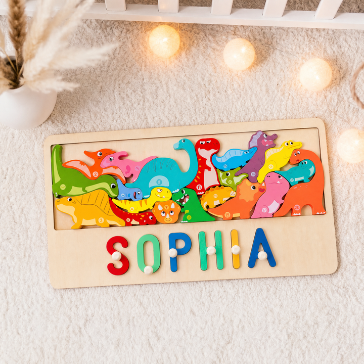 Personalized Wooden Dinosaur Stacking Puzzle
