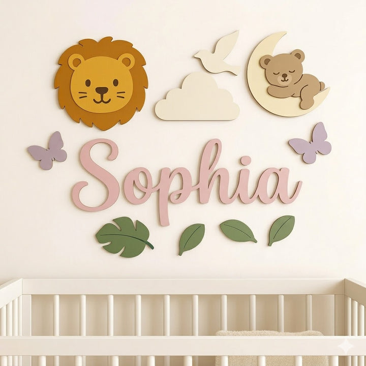 Personalized Wooden Nursery Name Sign – Animal Nursery Name Signs