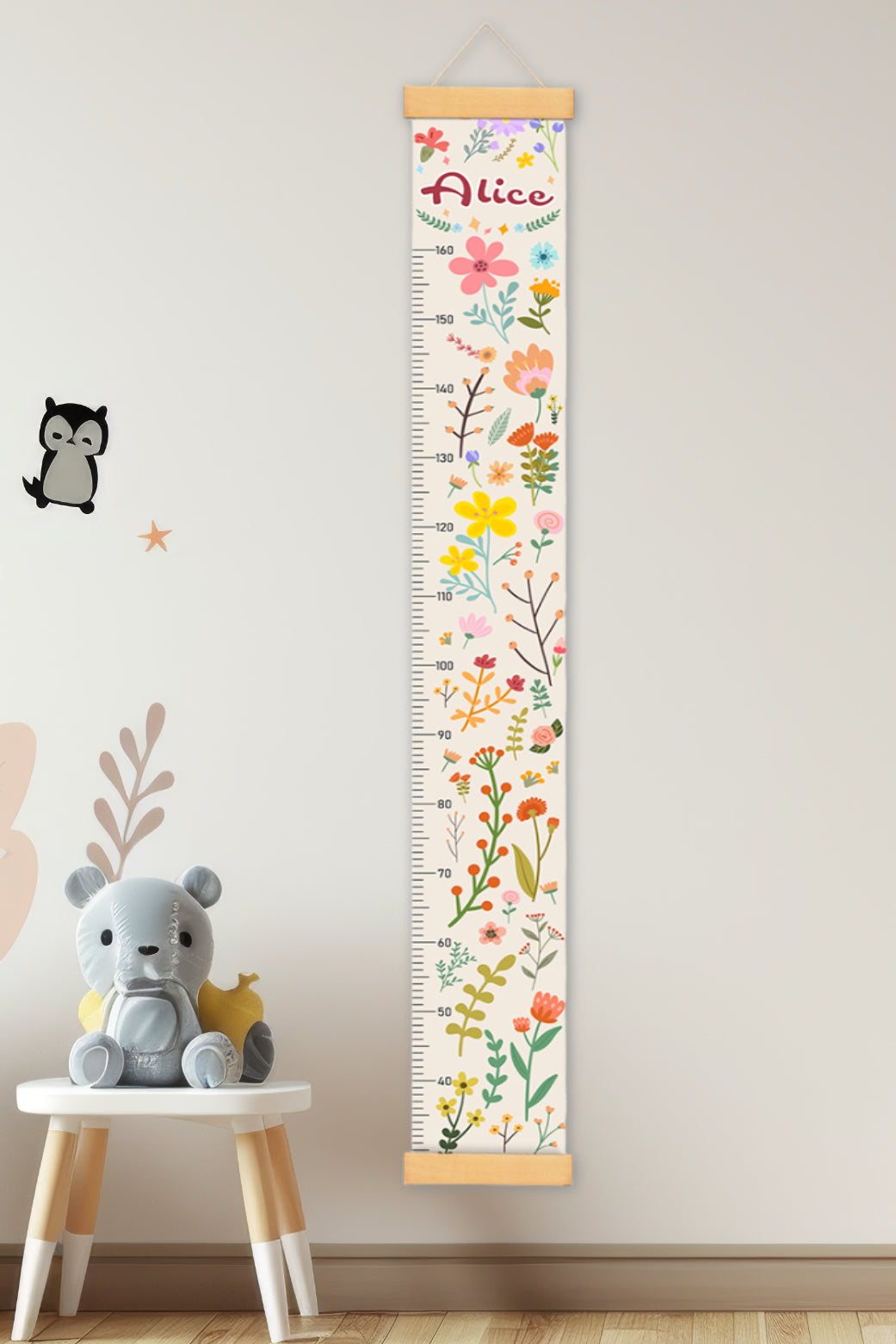 Personalized Blooming Flowers Hanging Canvas Height Ruler