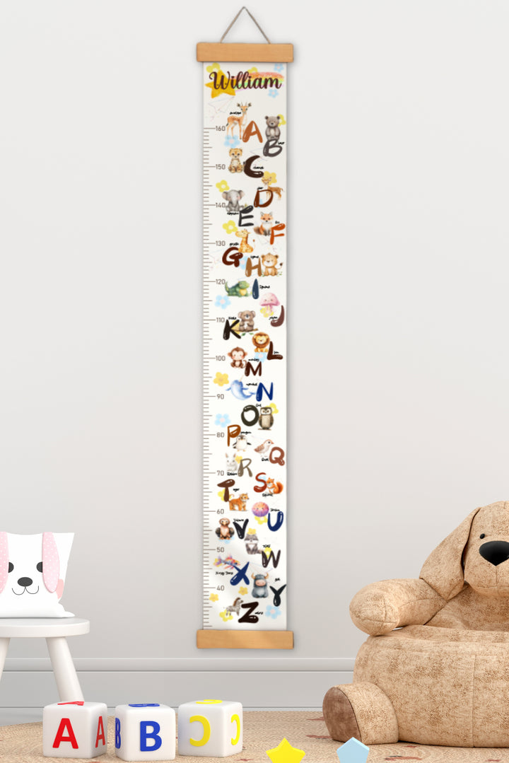 Personalized Animal Alphabet Hanging Canvas Height Ruler